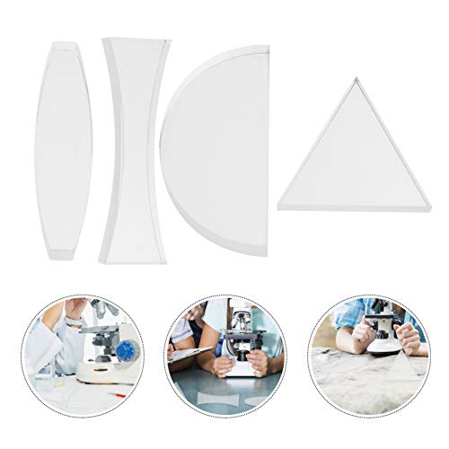Uonlytech Optical Lens Set 4 pcs Physics Teaching Aids with Cylindrical Convex Lens Cylindrical Concave Semicircular and Equilateral Triangle for Light Refraction Classroom