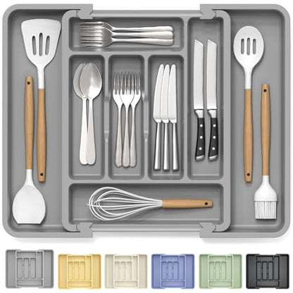 Caperci Large Silverware Organizer Tray for Kitchen Drawer Utensils Thicker - color: Medium Gray