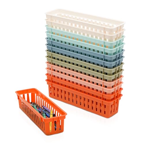 4E's Novelty 12 Pack Pencil Holder for Kids Desk, Boho Plastic Pen Baskets Tray for Organizing Classroom, Caddy Bins for Students Desk Elementary Teacher Classroom Organization and Storage Supplies - color: Boho