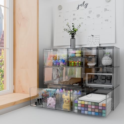 Clear 10-Drawer Stackable Desk Organizer Storage Set - size: 10 drawer clear