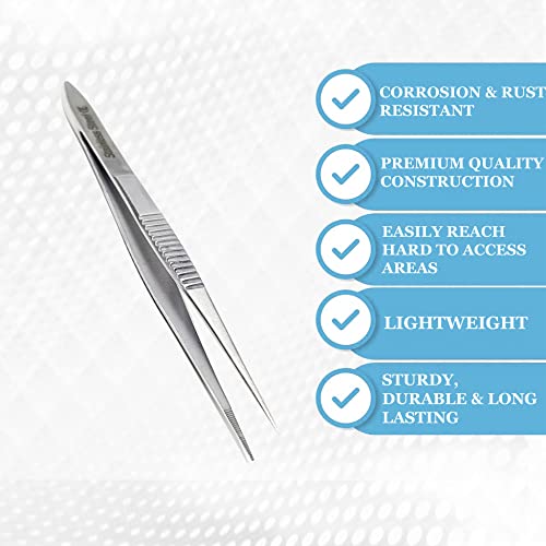 Stainless Steel High Precision Forceps with Fine Strong Straight Serrated Point to use Engineer Labware for Scientific Use (3.5 Inch) - size: 3.5 Inch