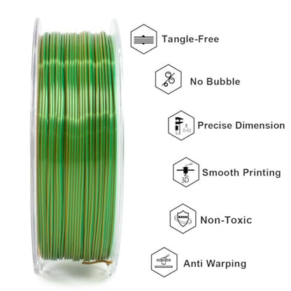Geeetech 3D Printer Silk PLA Dual Color Filament, Metal-Like Shiny Silk Filament 1.75mm 1kg (2.2lbs) Spool, Dimensional Accuracy +/- 0.02 mm, Silk Yellow Green - color: 1kg Dual Color Yellow-green