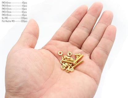 LBY 600pcs Machine Screws Assortment Kit, M3 Phillips Pan Head Bolts, 5 Sizes (with Nuts and Flat Washers), Copper (Yellow) - size: M3