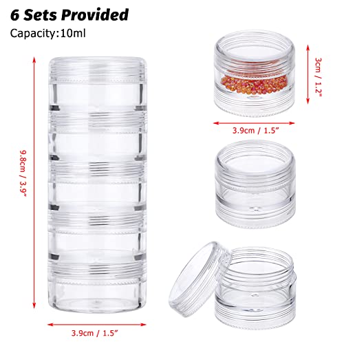 Hipiwe 6 Sets 5 Layers Plastic Beads Box Round Small Storage Containers - size: 6Packs 1.5"D x3.9"H
