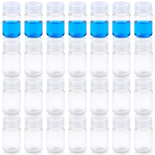30 Pcs Airtight Pill Bottles, 1oz Plastic Wide Mouth Reagent Lab Bottle with Lids, Small Water Sample Container for Liquids, Toiletries,Travel(PP,Clear,30ML)