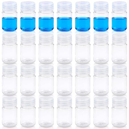 30 Pcs Airtight Pill Bottles, 1oz Plastic Wide Mouth Reagent Lab Bottle with Lids, Small Water Sample Container for Liquids, Toiletries,Travel(PP,Clear,30ML)
