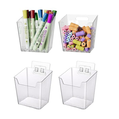 Clear Adhesive Wall Storage Bins, 4 Pack Cabinet Door Organizer Cups(Small) - size: Small