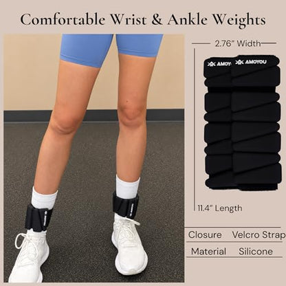 Wrist & Ankle Weights for Women – 2 lb Total, 1 lb Each | Weighted Bangles - color: Black