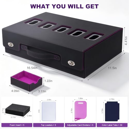 Trading Card Storage Box 5-Row with Top Window,Black Purple - color: Black Purple, size: 5 Rows Top window