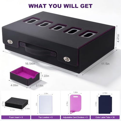 Trading Card Storage Box 5-Row with Top Window,Black Purple - color: Black Purple, size: 5 Rows Top window