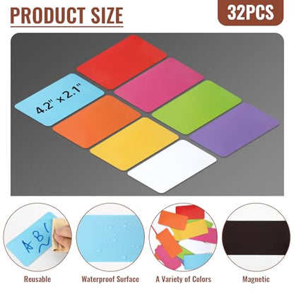 32 Pcs Dry Erase Magnetic Labels, 4.2" x 2.1" 8 Colors - color: Rainbow, size: 4.2 x 2.1 Inch