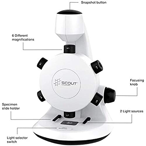 HamiltonBuhl SCT18 Scout Digital STEM Microscope with Six Magnification Lenses, CMOS Sensor, Max. Still-Image Resolution 1600x1200 Pixels (UXGA), Max. Video Resolution 640x480 Pixels (VGA)