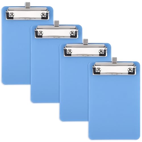 4.7x7.2in Plastic Clip Boards Fits A6 Size Sheets, 4 PCS Sturdy & Lightweight Portable Blue Writing Drawing Boards with Metal Pen Holder Loop, Waterproof Clipboards for Home Office School Use - color: Blue, size: 4.7x7.2in - A6