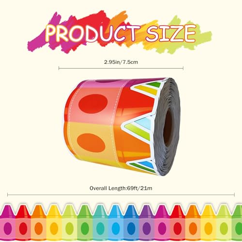 69 Ft Colorful Crayon Die-Cut Bulletin Board Border Trim, Colorful Crayon Die Scalloped Rolled for School Classroom Back to School Classroom Office Chalkboard Wall Decration - color: Colorful Markers