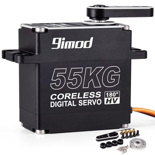 55KG High Torque Servo High Speed HV 8.4V Coreless RC Steering Servo Motors Stainless Steel Gear Low Profile Waterproof RC Crawler Servo for 1/8 1/10 1/12 Scale Cars DIY Robotic - 180 Degree