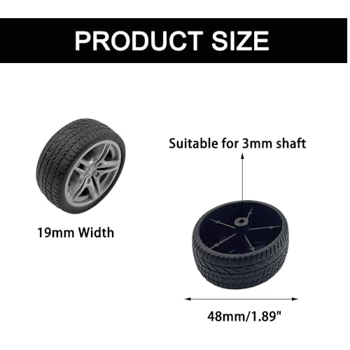 12PCS Toy Wheel RC Car Rubber Tire Wheel with Round Rod Shaft Axles for RC Car Truck Robot Boat Helicopter DIY Model Toy Building Project (3x48mm) - style: 3x48mm