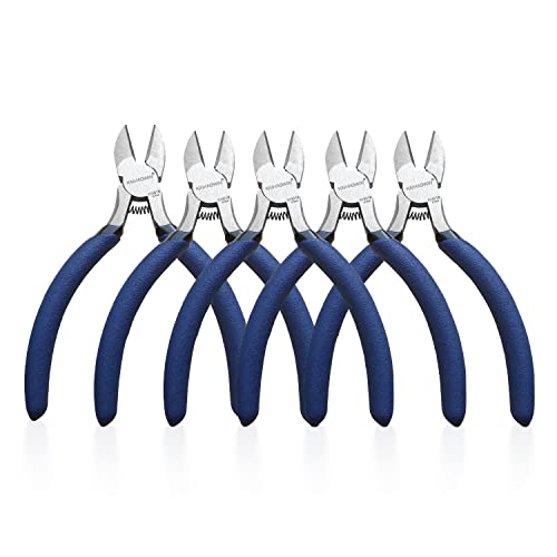 Wire Cutters 5 * 5 inch, KAIHAOWIN Flush Cutters Diagonal Cutters Side Cutters Precision Ultra Sharp Spring Loaded Wire Snips Clippers Dikes Cutting Pliers Small for Crafting Jewelry Making