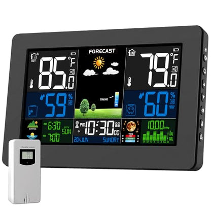 Weather Station Wireless Indoor Outdoor, 7.5" Large Color Display, Black - color: Black