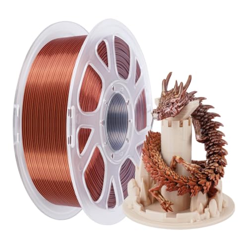 Kingroon Silk PLA Filament, Tri Color PLA Filament, Multicolor 3D Printer Filament, Dimensional Accuracy 1.75mm (+/-0.02mm) 1kg Spool(2.2lbs), Gold Silver Copper - color: 1kg-gold Silver Copper, size: 1KG