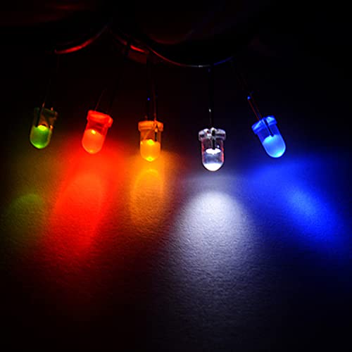 600Pcs 3mm 5mm LED Light Emitting Diodes Assortment Kit Round Diffused Led Circuit Component Assorted Set for Arduino, PCB Electronic Circuit DIY, Raspberry Pi (White/Red/Yellow/Blue/Green)