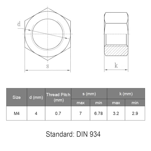 VGBUY 250pcs M4-0.7 Hex Nuts, 304 Stainless Steel 18-8 External Hex nut M4x0.7, Metric Hex Machine Screw Nuts Hardware Nuts (VG01313) - size: M4-0.7(250pcs)
