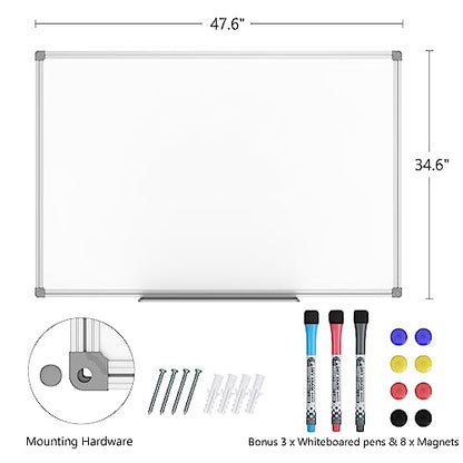 Lockways White Board Dry Erase Board 48 x 36 Inch, Magnetic Whiteboard - color: Silver, size: 48"W x 36"H