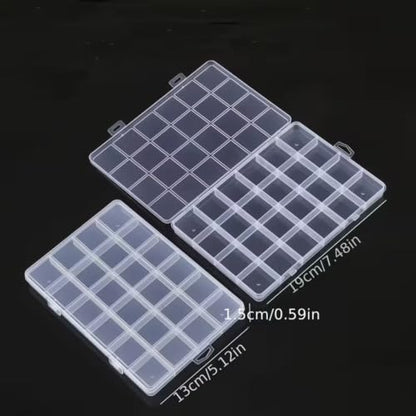 24-Compartment Transparent Plastic Storage Box—suitable for storing jewelry, beads, craft accessories, small parts, earrings, rings, screws, and various small items.