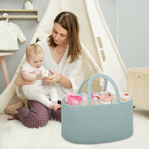 COMSE Large Cotton Rope Baby Diaper Caddy Organizer, Light Green - color: Light Green, size: Large