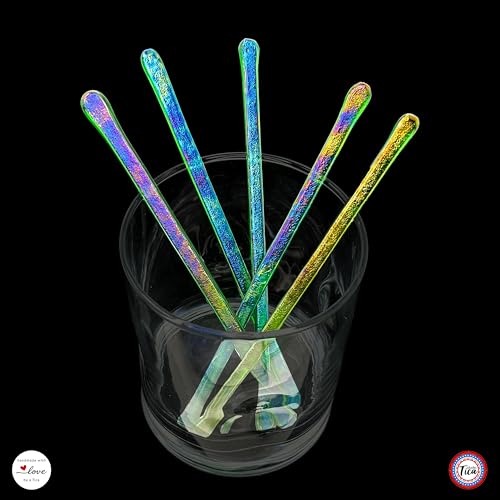 studioTica Handmade Glass Swizzle Sticks: Shamrock Fire, Set of 5 - color: Shamrock Fire