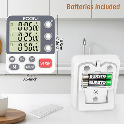 Digital Dual Kitchen Timer, 3-Channel Magnetic Countdown Timer for Cooking - size: Triple Timer