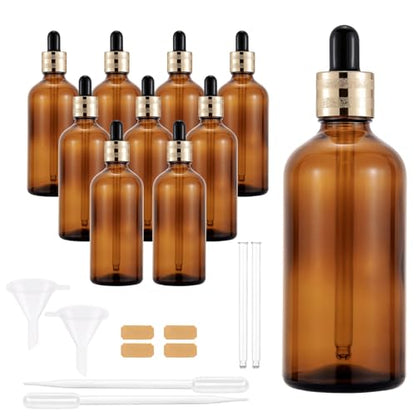 10 Pack 100ml Amber Glass Sample Dropper Bottles with Golden Caps - color: Amber, size: 100mL-10pcs