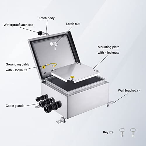 IP65 Weatherproof Stainless Steel Box Wall-Mounted Electronic Equipment Enclosure Box with Mounting Plate and Wall Bracket (12'' x 10'' x 6'')… - size: 12" x 10" x 6"