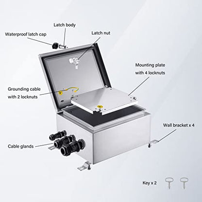 IP65 Weatherproof Stainless Steel Box Wall-Mounted Electronic Equipment Enclosure Box with Mounting Plate and Wall Bracket (12'' x 10'' x 6'')… - size: 12" x 10" x 6"