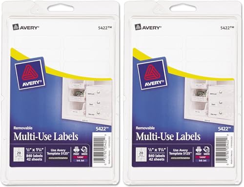 Avery Self-Adhesive Removable Labels, 0.5 x 1.75 Inches, White, 840 per Pack (05422)- Pack of 2 - size: 840 Count- Pack of 2