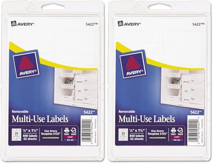 Avery Self-Adhesive Removable Labels, 0.5 x 1.75 Inches, White, 840 per Pack (05422)- Pack of 2 - size: 840 Count- Pack of 2