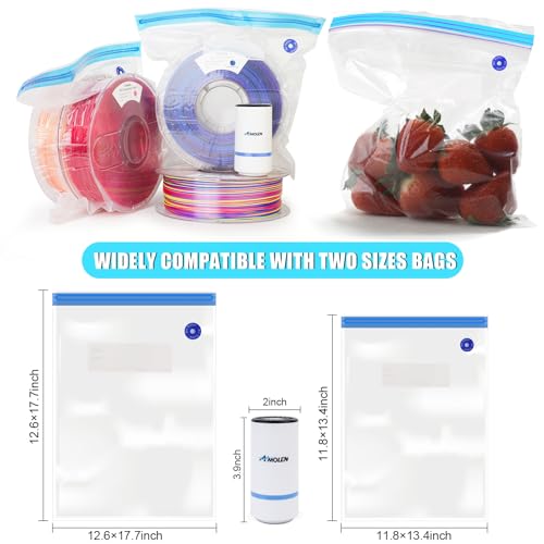 AMOLEN 28PCS Filament Vacuum Storage Kit with Automatic Pump, 16 Bags with Two Sizes Vacuum Sealed Bags for 3D Filament, Spool Sealing for Keeping Dry and Clean