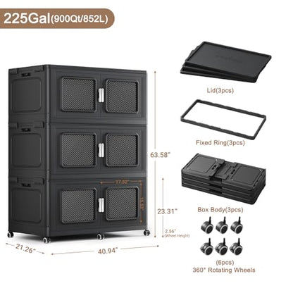 BROVIEW 900 Qt Extra Large Stackable Storage Bin with Lids, 3 Pack Black - color: Black, size: 300QT-3pack