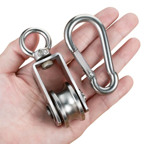 Cable Pulley Wheel for Rope with Carabiner,Ball Bearings, Smooth No Noise, 360° Swivel Small Wire Pulley for Pulley System Lifting, DIY Home Gym, Winch, 1 Pack