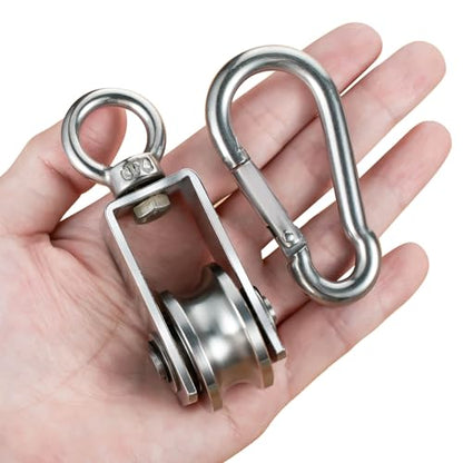 Cable Pulley Wheel for Rope with Carabiner,Ball Bearings, Smooth No Noise, 360° Swivel Small Wire Pulley for Pulley System Lifting, DIY Home Gym, Winch, 1 Pack