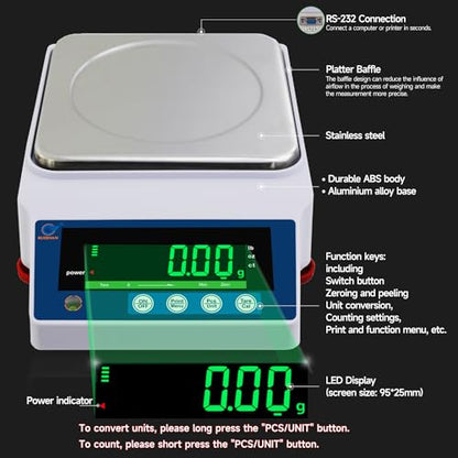 Large Range Lab Scale - 6kg Precision Electronic Digital Analytical Balance Scale - size: 6000 g / 0.01 g