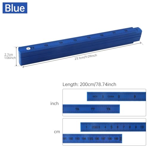 Folding Measuring Rule, Carpenter's Ruler, 2M / 78" Metric and Inch Measurements, Lightweight Composite Construction Ruler for Woodworking Tape (Blue) - color: Blue