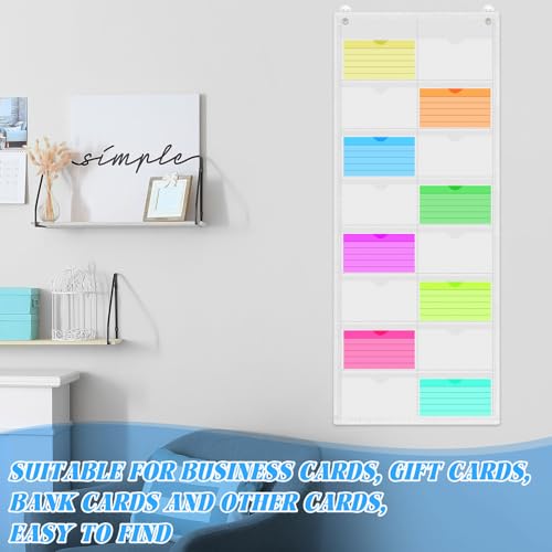 AmazingSpark 2 Pack 3'' x 5'' Index Card Holder Sleeve 16 Slot Plastic Organizer Hanging Wall Mount Business Note Cardholder PVC Clear Organizer Pocket for Classroom Office Library Home (White) - color: White