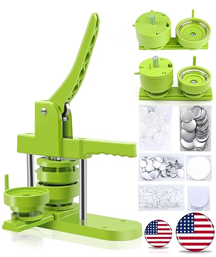 Happizza Button Maker Machine Multiple Sizes, Pin Maker Machine 2.25 inch+3 inch, Interchangeable Button-Models Badge Button Press Machine with 200 Sets 58mm+75mm Button Maker Supplies&Circle Cutter - size: Green 2.25+3 inch (200 Sets)