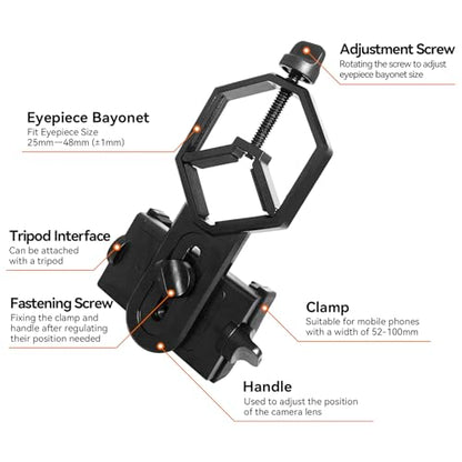 Eyeskey Universal Phone Adapter Mount – Ultra-Lightweight Clip for Binoculars, Telescopes & Microscopes | HD Video & Photo Capture for Hiking, Birding, Stargazing | Fits 99% Smartphones (Tripod-Ready)