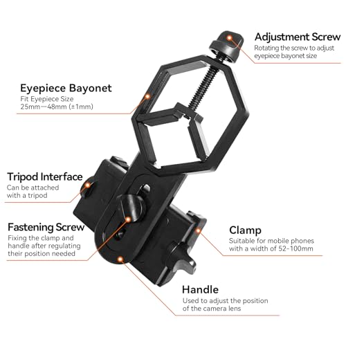 Eyeskey Universal Phone Adapter Mount – Ultra-Lightweight Clip for Binoculars, Telescopes & Microscopes | HD Video & Photo Capture for Hiking, Birding, Stargazing | Fits 99% Smartphones (Tripod-Ready)