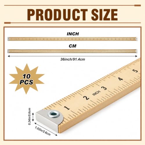 Hoteam 10 Pcs Wooden Yardstick 36 in Meter Ruler with Hang Hole, Wood Color - color: Wood Color