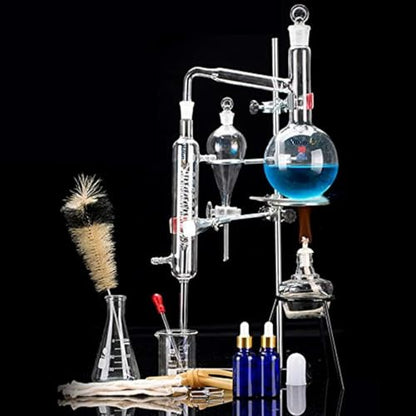 Home Distiller Distilling to Making Your Own Essential Oil, Moonshine, 3.3 Boro Alcohol Distiller Chemistry Lab Glassware Kit,Glass Distilling,Distillation Apparatus 15pcs Set, 500 ML