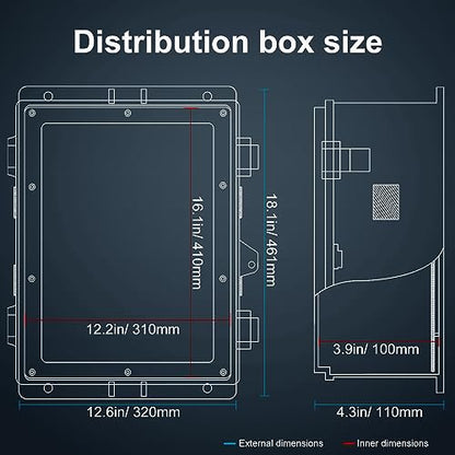 Namunanee Outdoor Electrical Junction Box, ABS Water Resistant Enclosure with Internal Mounting Panel & Hinged Cover (18.1" H* 12.6" L* 4.3" W) - size: 18.1"H x 12.6"L x 4.3"W & Standard