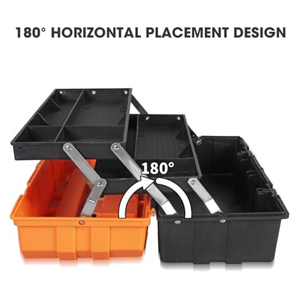 Torin 17-Inch Plastic Tool Box,3-Tiers Multi-Function Storage Portable Toolbox Organizer, Black/Orange ATRJH-3430T - size: 16.5 inches