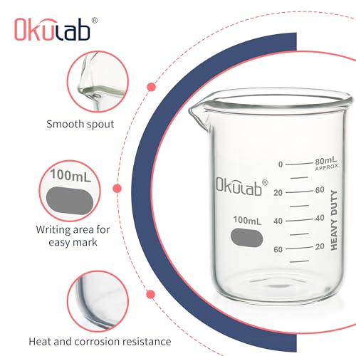 Beaker, Glass Beaker Set, Low Form 100ml Beakers, Graduated 3.3 Borosilicate Glass Beakers for Lab, Classroom, Craft, Kitchen, 24pcs, BKLG100A24 - style: Vol.100ml, Case of 24